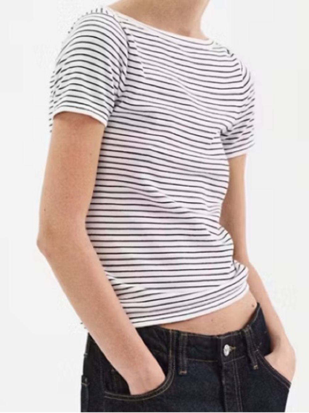 Mango Black & White Striped Crewneck Short Sleeve Top 2528